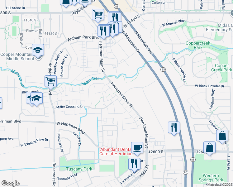 map of restaurants, bars, coffee shops, grocery stores, and more near 12253 South Dale Mabry Lane in Herriman