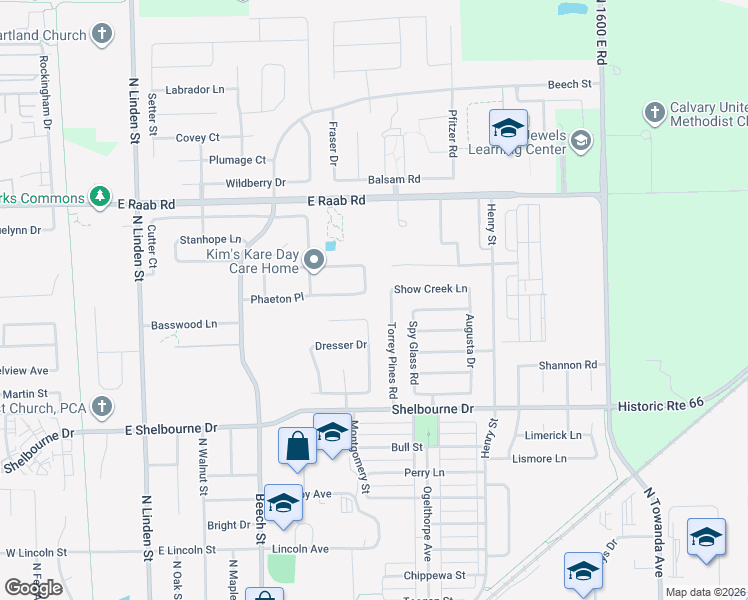 map of restaurants, bars, coffee shops, grocery stores, and more near 1603 Torrey Pines Road in Normal