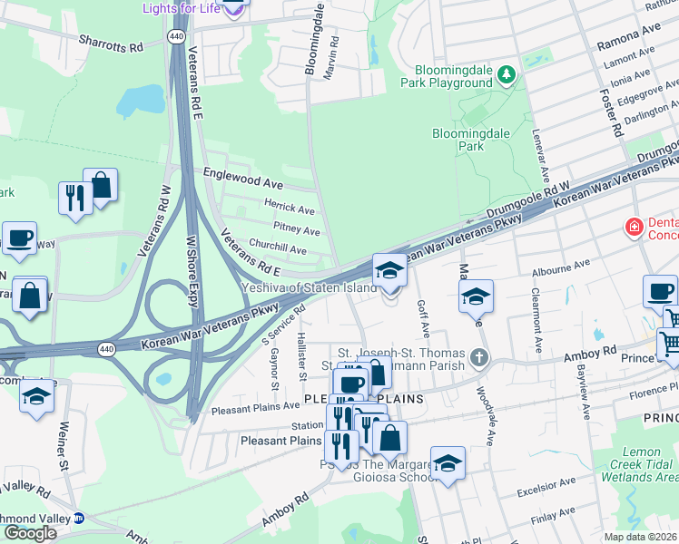 map of restaurants, bars, coffee shops, grocery stores, and more near in Staten Island