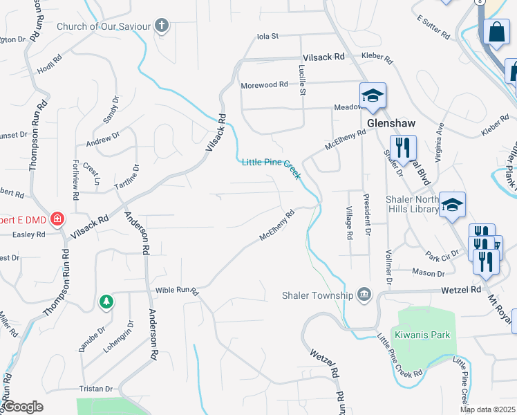map of restaurants, bars, coffee shops, grocery stores, and more near 510 Northview Drive in Glenshaw