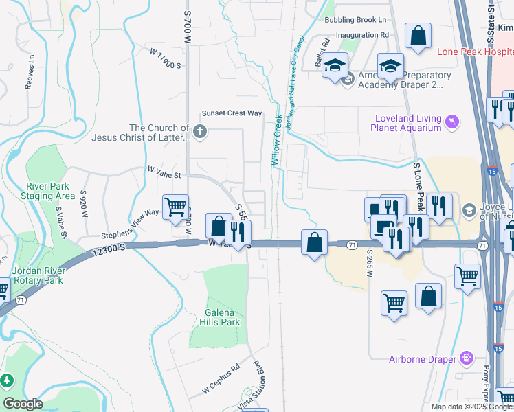 map of restaurants, bars, coffee shops, grocery stores, and more near 509 West Sunland Drive in Draper