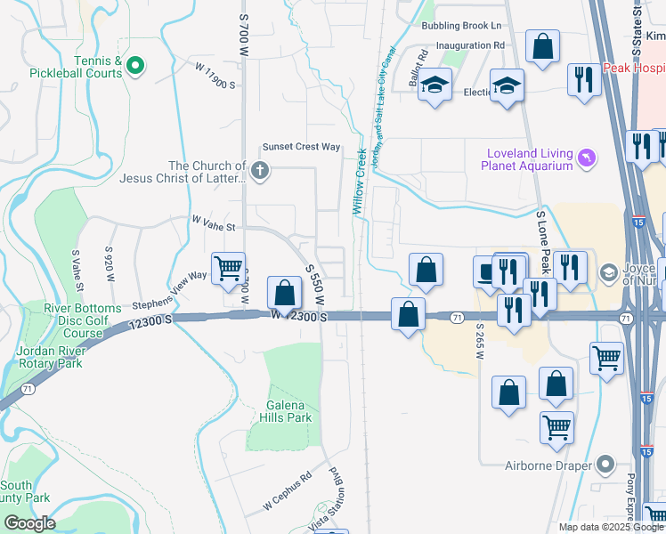 map of restaurants, bars, coffee shops, grocery stores, and more near 513 West Sunland Drive in Draper
