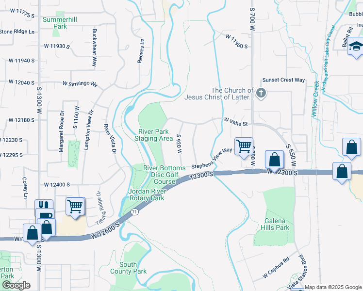 map of restaurants, bars, coffee shops, grocery stores, and more near 12191 South 920 West in Draper