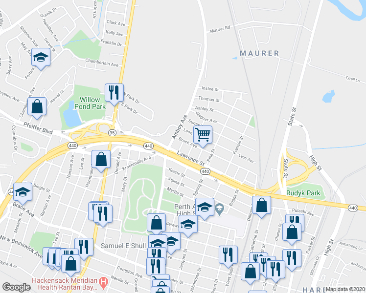 map of restaurants, bars, coffee shops, grocery stores, and more near 859 Hickory Street in Perth Amboy