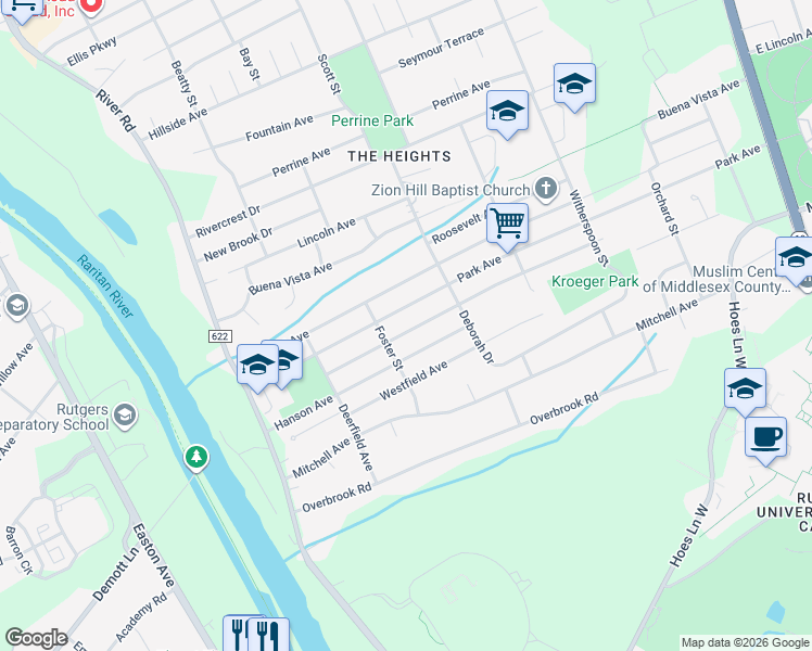 map of restaurants, bars, coffee shops, grocery stores, and more near 224 Fisher Avenue in Piscataway