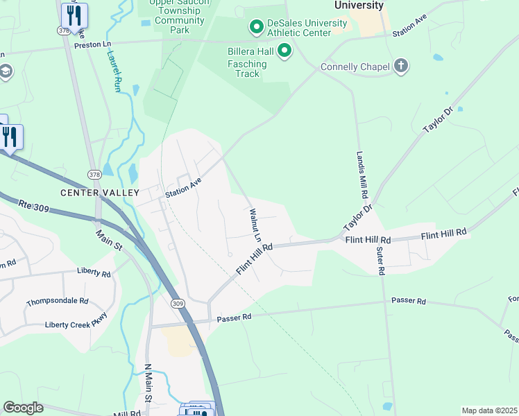 map of restaurants, bars, coffee shops, grocery stores, and more near 6527 Walnut Ln in Coopersburg