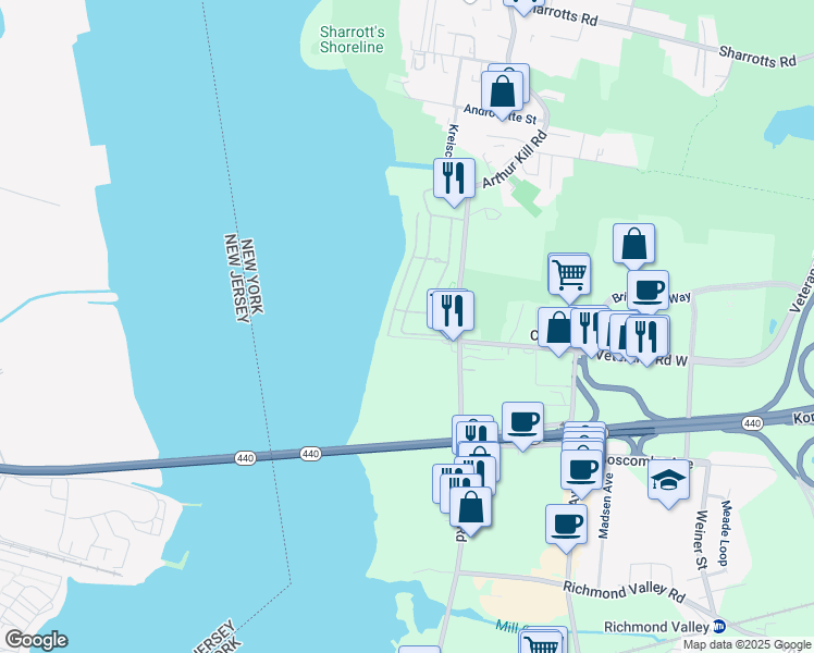 map of restaurants, bars, coffee shops, grocery stores, and more near 49 Chart Loop in Staten Island