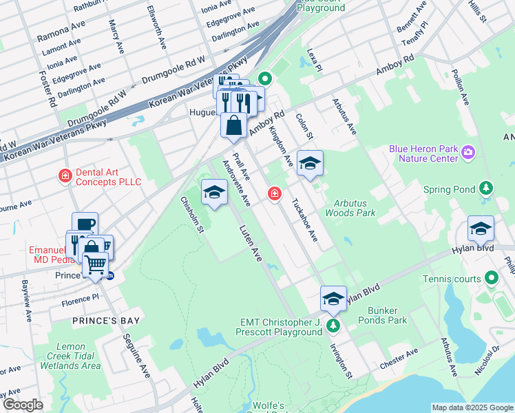 map of restaurants, bars, coffee shops, grocery stores, and more near 449 Deisius Street in Staten Island