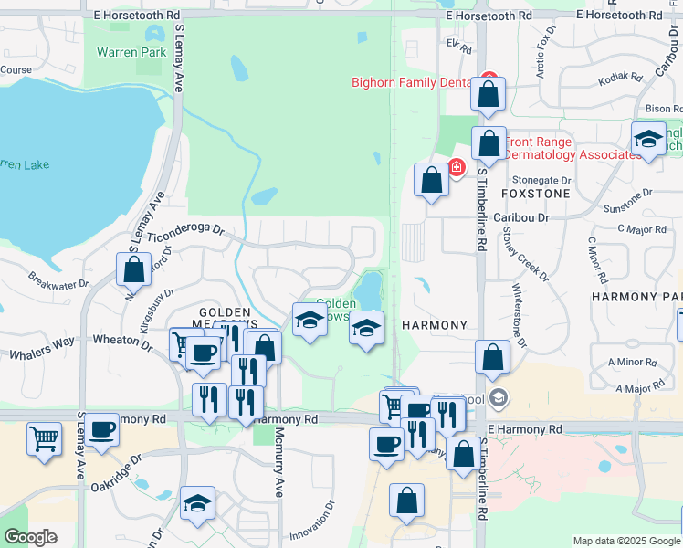 map of restaurants, bars, coffee shops, grocery stores, and more near 4249 Mcmurry Avenue in Fort Collins