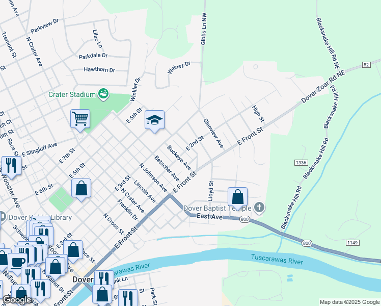 map of restaurants, bars, coffee shops, grocery stores, and more near 120 Hemlock Avenue in Dover