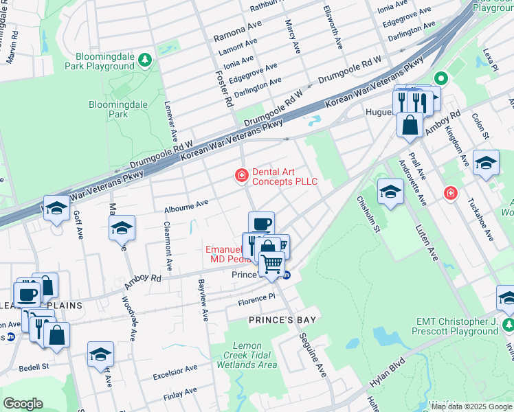 map of restaurants, bars, coffee shops, grocery stores, and more near 65 Foster Road in Staten Island