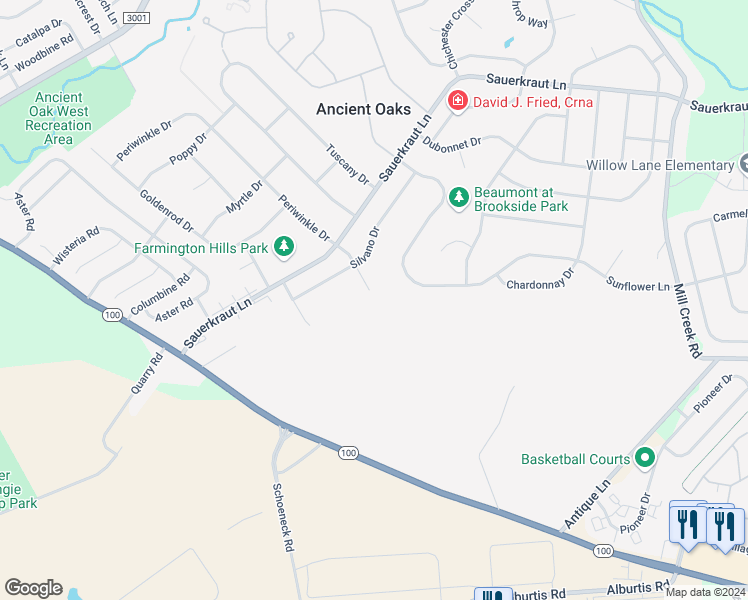 map of restaurants, bars, coffee shops, grocery stores, and more near 7021 Periwinkle Court in Macungie