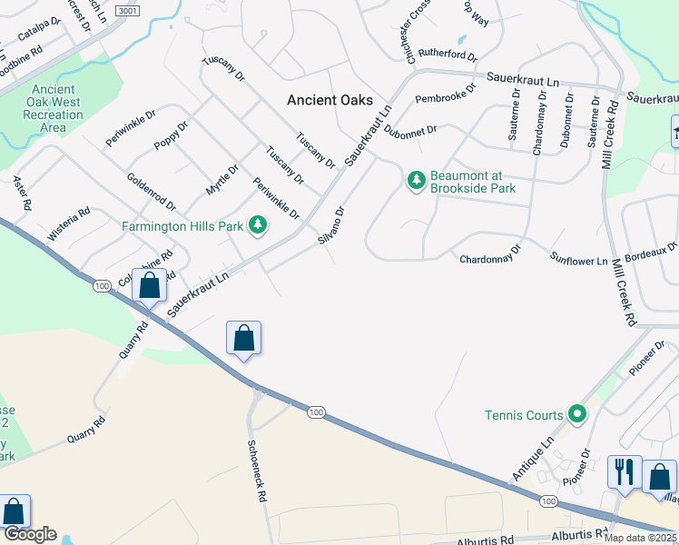 map of restaurants, bars, coffee shops, grocery stores, and more near 7021 Periwinkle Court in Macungie