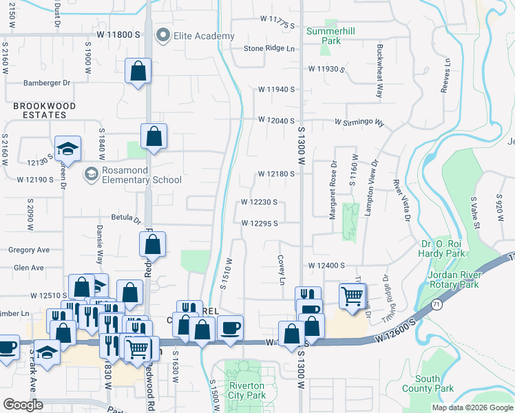 map of restaurants, bars, coffee shops, grocery stores, and more near 12241 South 1440 West in Riverton