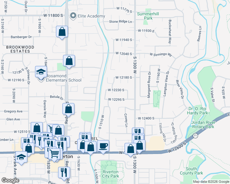 map of restaurants, bars, coffee shops, grocery stores, and more near 12241 South 1440 West in Riverton