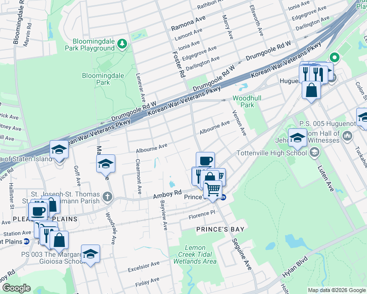 map of restaurants, bars, coffee shops, grocery stores, and more near 35 Uncas Avenue in Staten Island