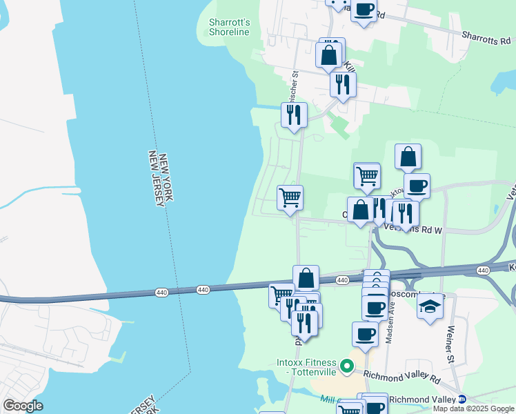 map of restaurants, bars, coffee shops, grocery stores, and more near 66 Chart Loop in Staten Island