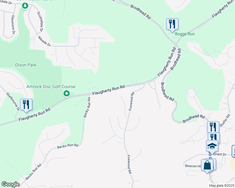 map of restaurants, bars, coffee shops, grocery stores, and more near 357 Flaugherty Run Road in Coraopolis