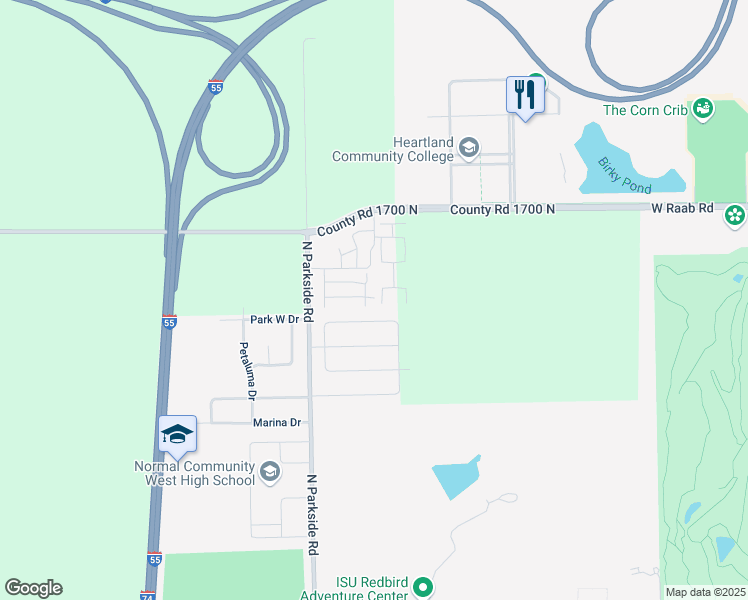 map of restaurants, bars, coffee shops, grocery stores, and more near 1711 Putnam Avenue in Normal