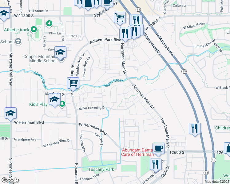 map of restaurants, bars, coffee shops, grocery stores, and more near 12232 South Sigmon Lane in Herriman