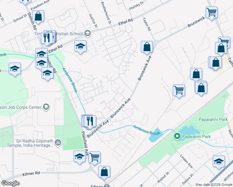 map of restaurants, bars, coffee shops, grocery stores, and more near 1108 Merrywood Drive in Edison