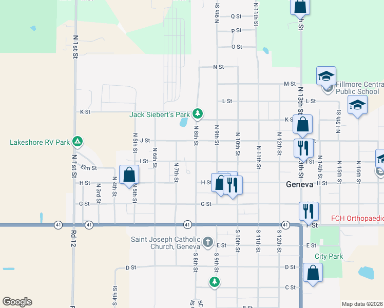 map of restaurants, bars, coffee shops, grocery stores, and more near 748-798 I Street in Geneva
