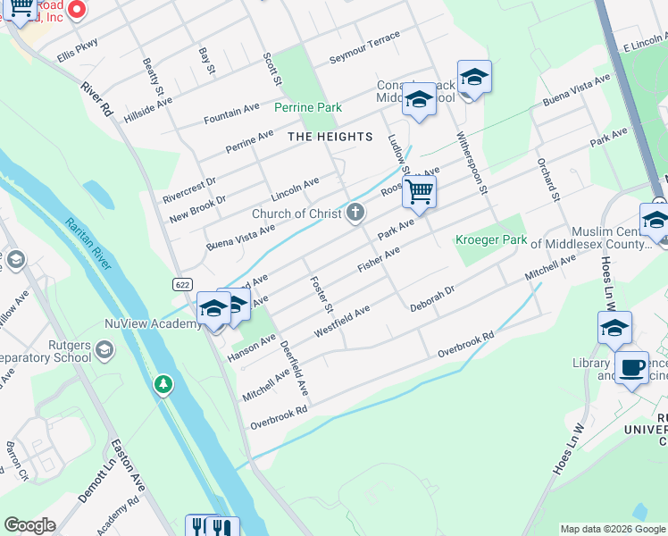 map of restaurants, bars, coffee shops, grocery stores, and more near 224 Fisher Avenue in Piscataway