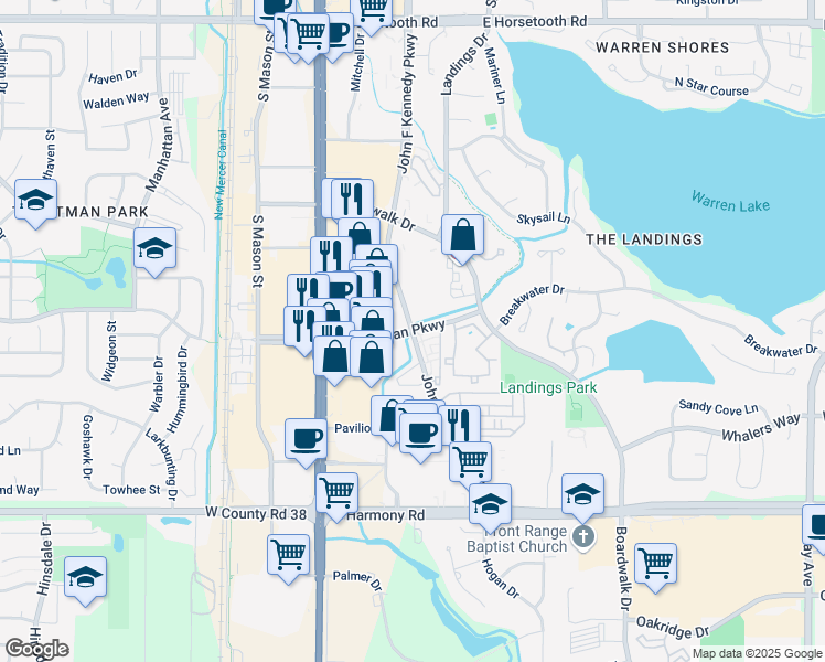 map of restaurants, bars, coffee shops, grocery stores, and more near 3500 John F Kennedy Parkway in Fort Collins