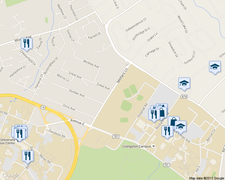 map of restaurants, bars, coffee shops, grocery stores, and more near 504 Metlars Lane in Piscataway Township