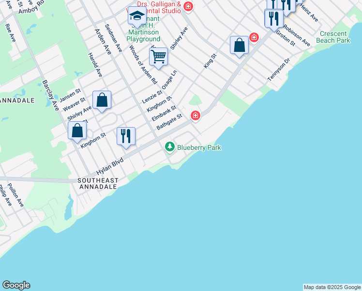 map of restaurants, bars, coffee shops, grocery stores, and more near 19 Blueberry Lane in Staten Island