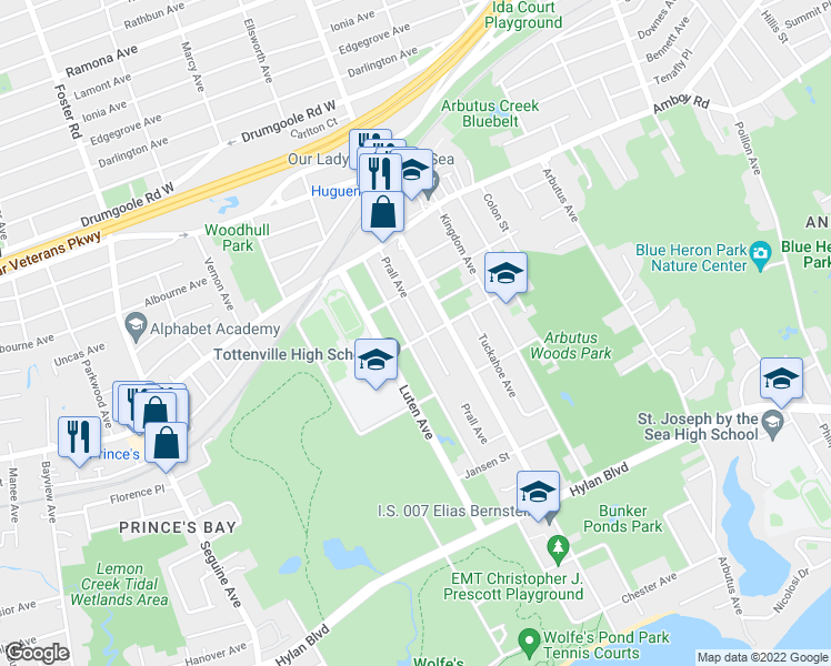 map of restaurants, bars, coffee shops, grocery stores, and more near 449 Deisius Street in Staten Island