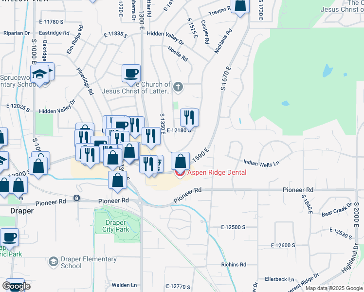 map of restaurants, bars, coffee shops, grocery stores, and more near 12238 Nicklaus Road in Sandy