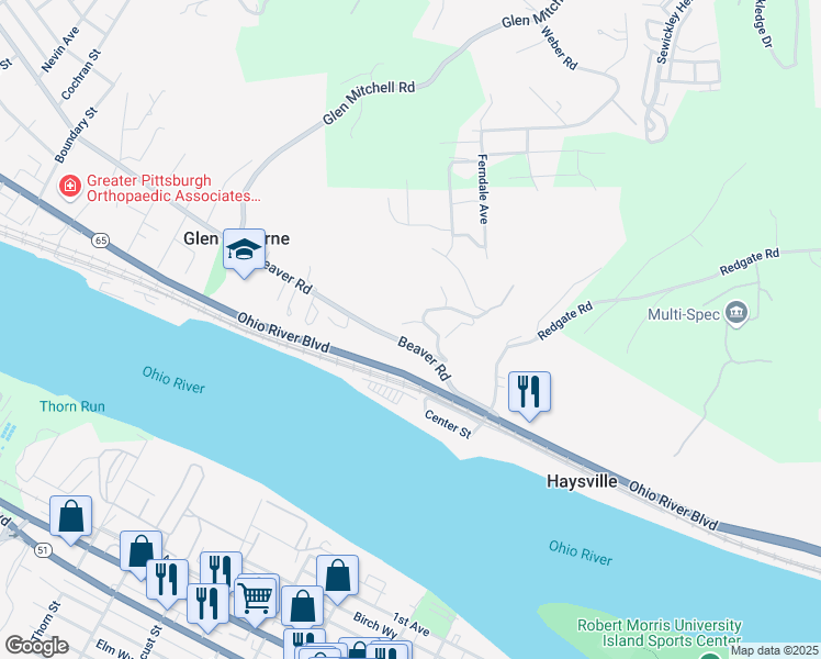 map of restaurants, bars, coffee shops, grocery stores, and more near in Glen Osborne