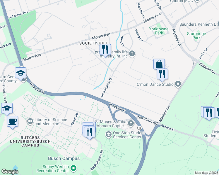 map of restaurants, bars, coffee shops, grocery stores, and more near 507 Vernon Court in Piscataway Township