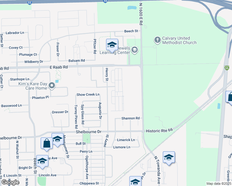map of restaurants, bars, coffee shops, grocery stores, and more near 1614 Belclare Road in Normal