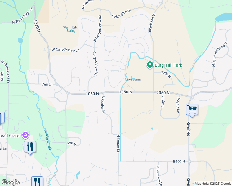 map of restaurants, bars, coffee shops, grocery stores, and more near 35 West Burgi Lane in Midway