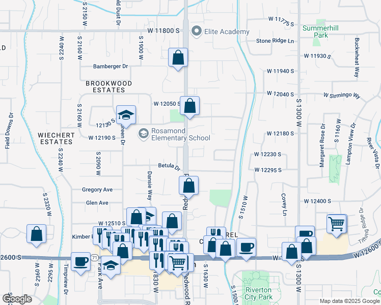 map of restaurants, bars, coffee shops, grocery stores, and more near 12228 South Madison View Drive in Riverton