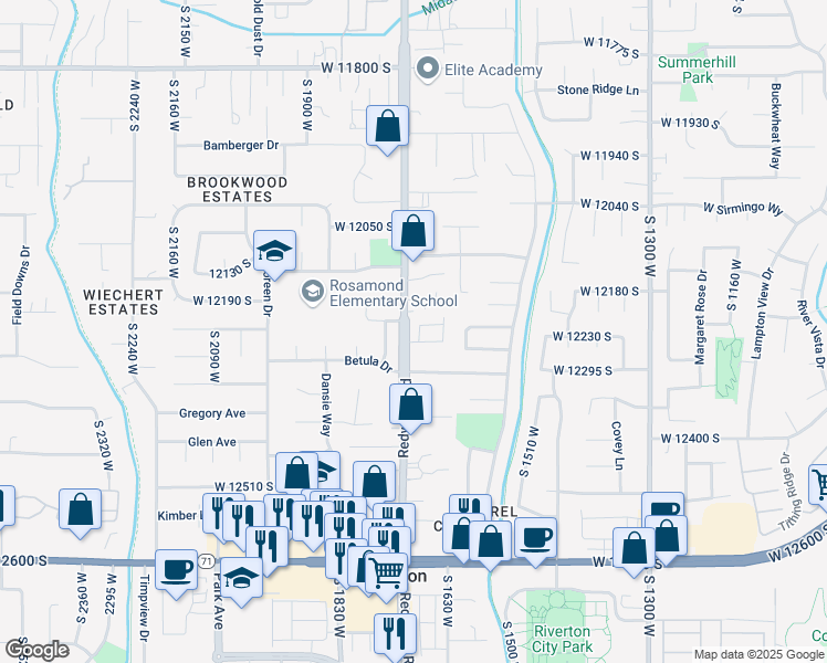map of restaurants, bars, coffee shops, grocery stores, and more near 12228 South Madison View Drive in Riverton