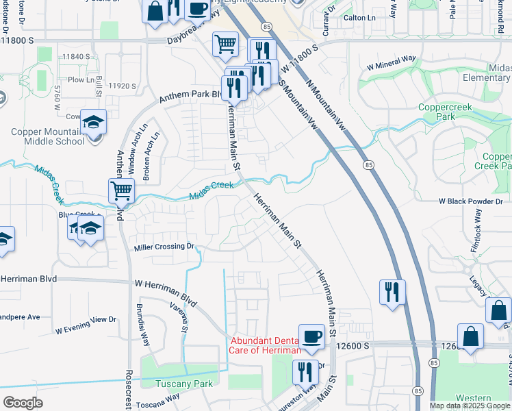 map of restaurants, bars, coffee shops, grocery stores, and more near 12253 South Dale Mabry Lane in Herriman