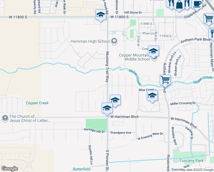 map of restaurants, bars, coffee shops, grocery stores, and more near 12266 South 6000 West in Herriman