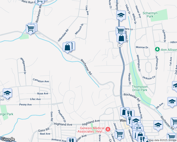 map of restaurants, bars, coffee shops, grocery stores, and more near 271 Rochester Road in Pittsburgh