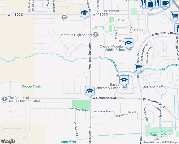 map of restaurants, bars, coffee shops, grocery stores, and more near 12266 South 6000 West in Herriman