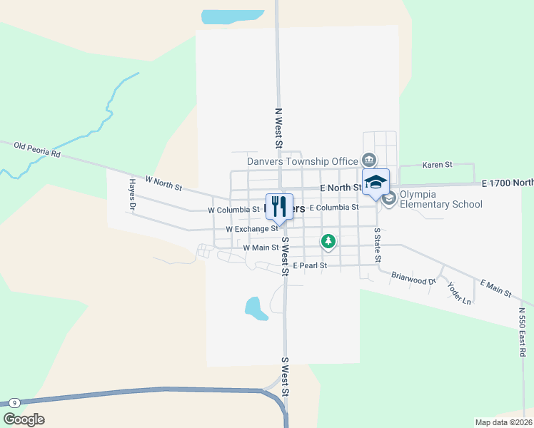 map of restaurants, bars, coffee shops, grocery stores, and more near 109 West Exchange Street in Danvers