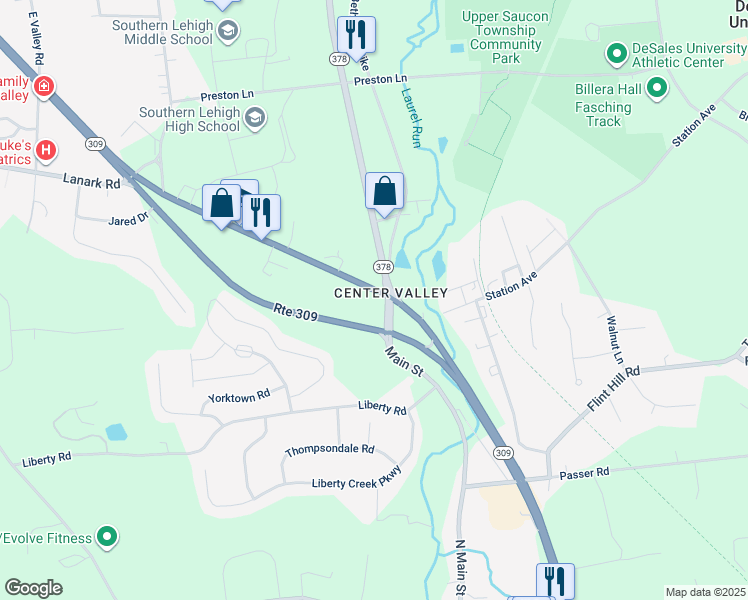 map of restaurants, bars, coffee shops, grocery stores, and more near 6112 Main Street in Lehigh County