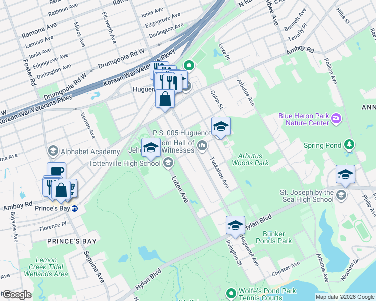 map of restaurants, bars, coffee shops, grocery stores, and more near 131 Prall Avenue in Staten Island