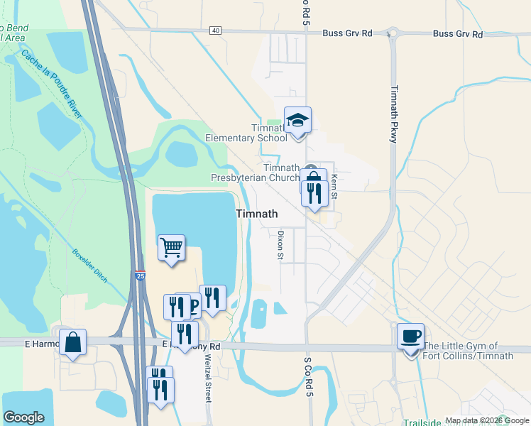 map of restaurants, bars, coffee shops, grocery stores, and more near in Timnath