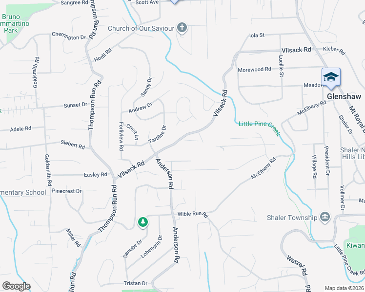 map of restaurants, bars, coffee shops, grocery stores, and more near 121 Sunset Lane in Pittsburgh