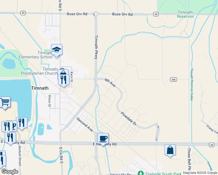 map of restaurants, bars, coffee shops, grocery stores, and more near 4th Avenue in Fort Collins