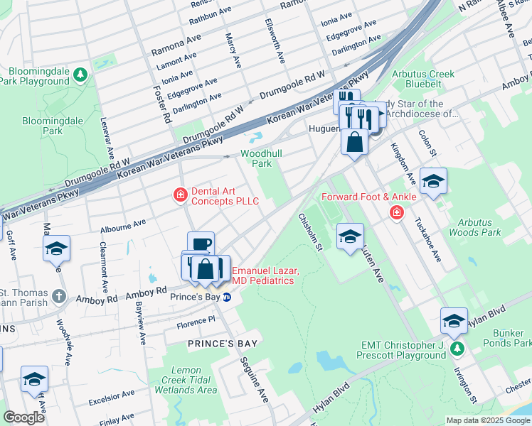 map of restaurants, bars, coffee shops, grocery stores, and more near 451-455 Vernon Avenue in Staten Island