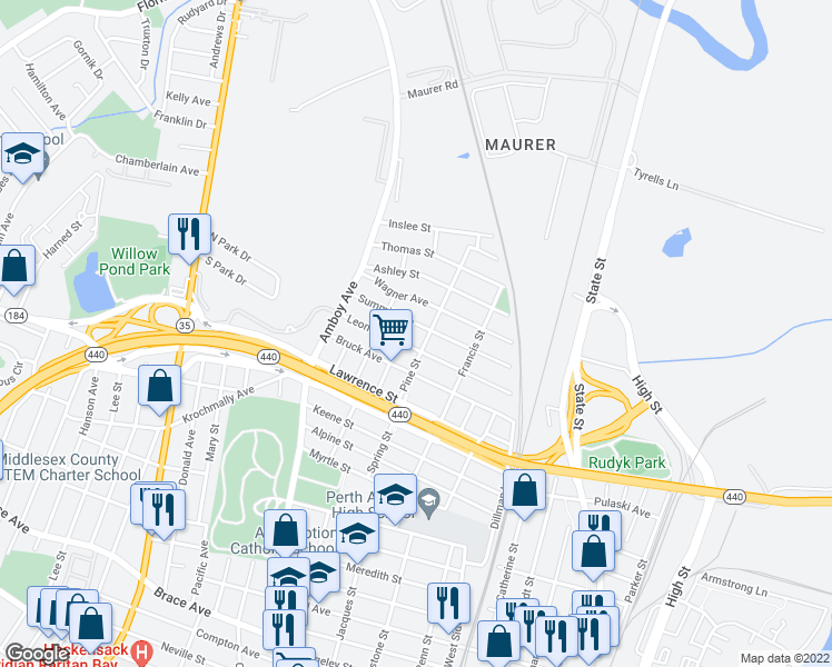 map of restaurants, bars, coffee shops, grocery stores, and more near 393 Wagner Avenue in Perth Amboy
